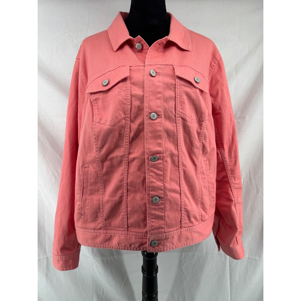 Talbots Plus Coral Pink Denim Jacket Stretch Cotton Blend Size 2X - Picture 1 of 8